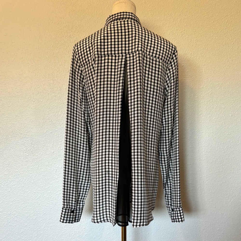 Bailey 44 Black & White Checkered Silk Button Front Blouse size Large